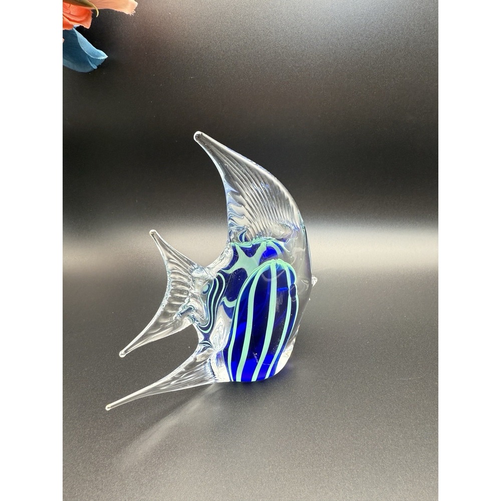 Murano Style Art Glass Angel Fish Blue/Teal Paperweight Hand Blown 4.5"Long - Picture 3 of 10